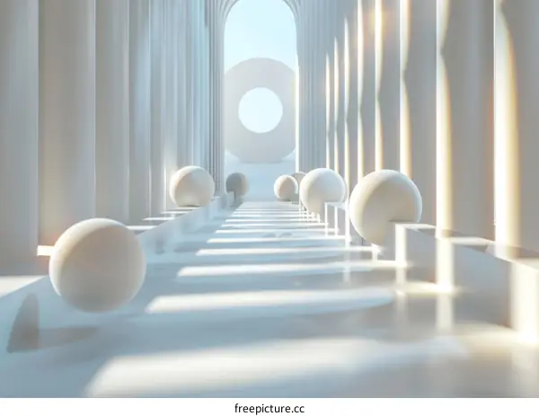 Futuristic Sci-Fi Corridor with Spherical Lights and Classic Columns
