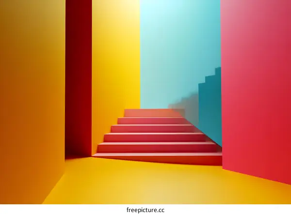 Abstract 3D Staircase with Colorful Walls