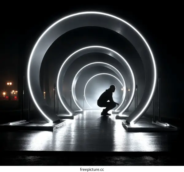 Abstract Architectural Installation with Silhouette Figure