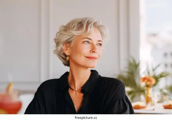 Elegant Mature Woman Posing Outdoors