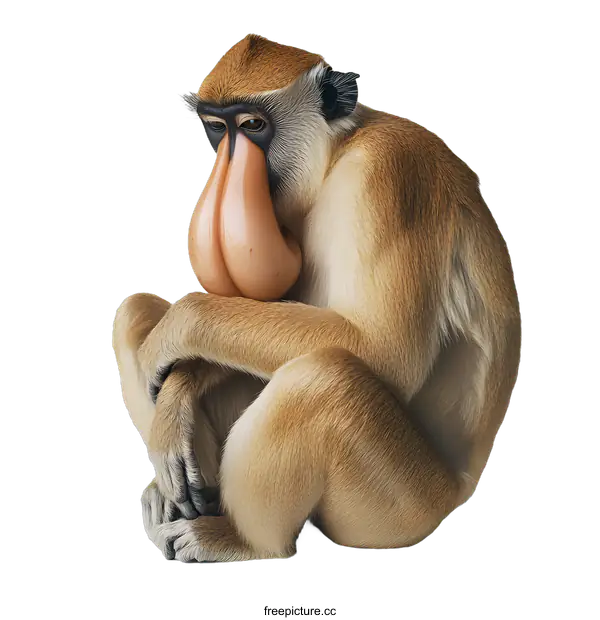 [Transparent Background PNG]Close Up Portrait of a Proboscis Monkey Sitting and Looking Down