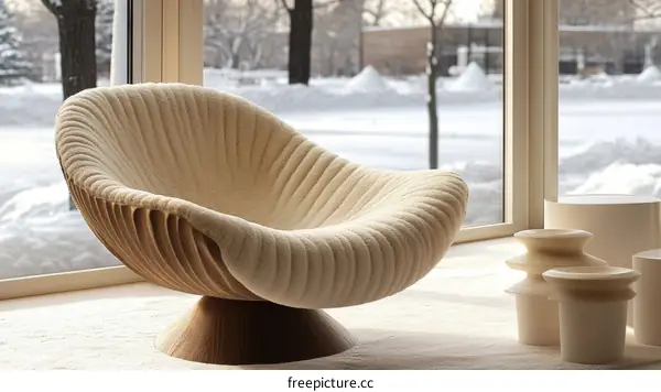 Modern Wooden Swivel Chair by the Window