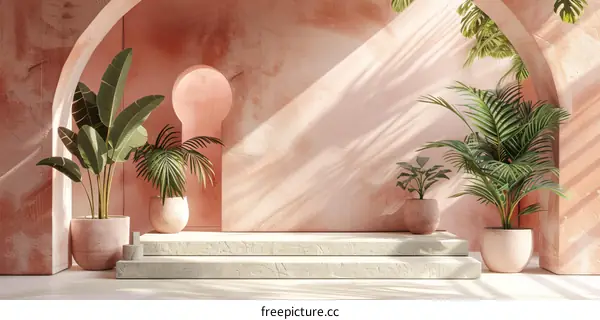 Pink Tropical Interior Design Illustration
