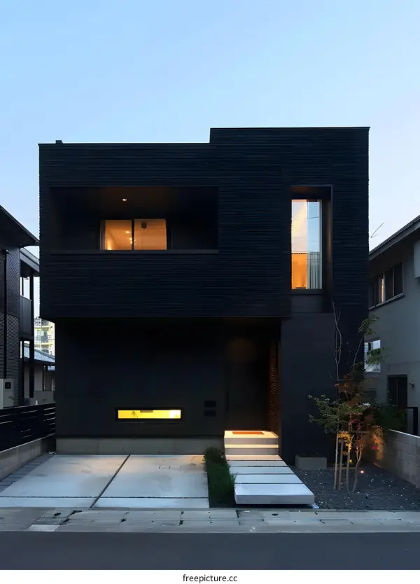 Modern Black Brick House with Minimalist Design