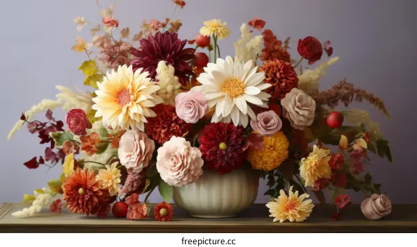 Colorful Fall Flower Bouquet in Vase