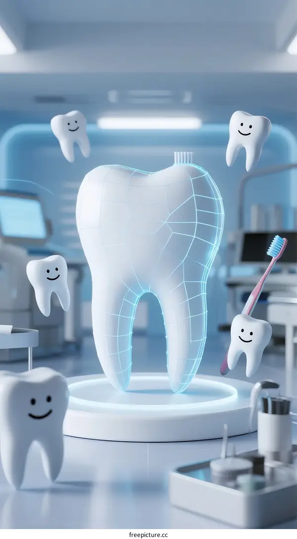 3D Rendering of Healthy Tooth with Smiling Dental Elements