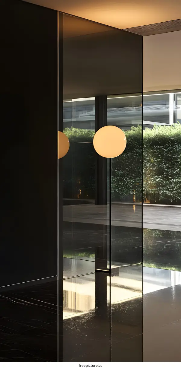 Modern Minimalist Interior Design With Black Walls And Glass Panels