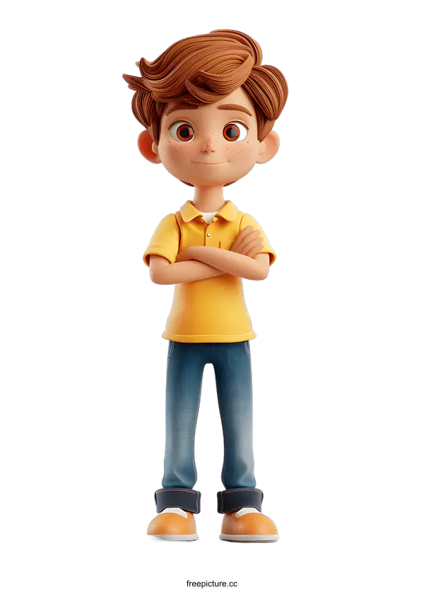 [Transparent Background PNG]Confident Boy Standing with Arms Crossed