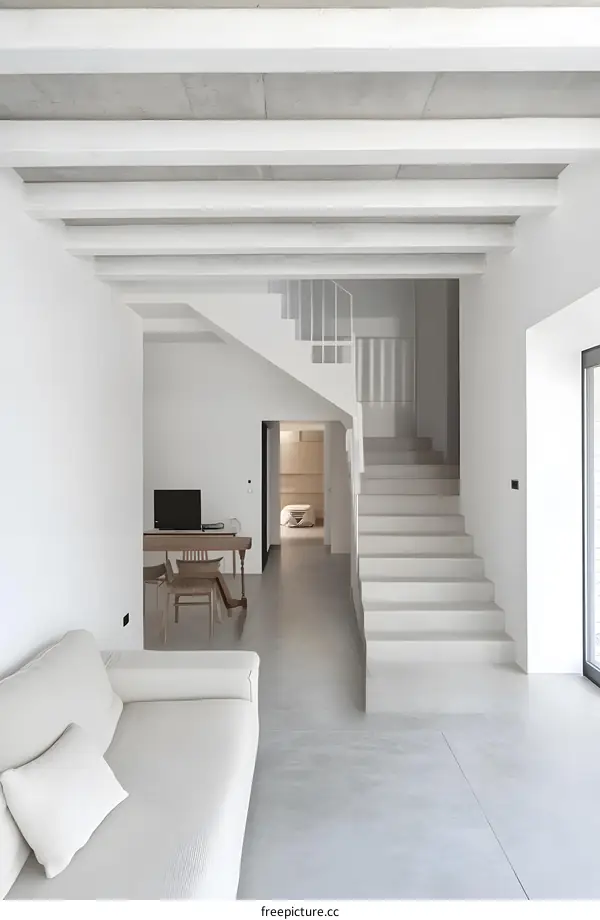Modern Minimalist Interior Design with White Walls and Concrete Floor