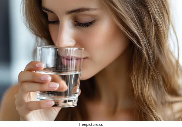 Woman Drinking Water Close-up Beauty Health