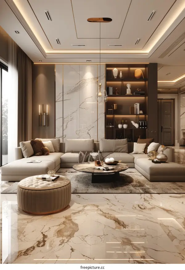 Modern Living Room Interior Design With Beige Sofa