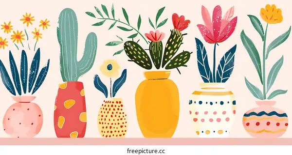 Colorful Flower Pots Illustration