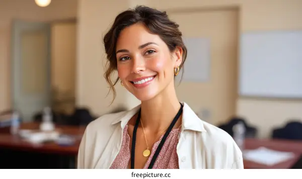 Friendly Woman Smiling Portrait in Conference Room