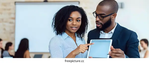 African American Business People Discussing Project Ideas on Tablet