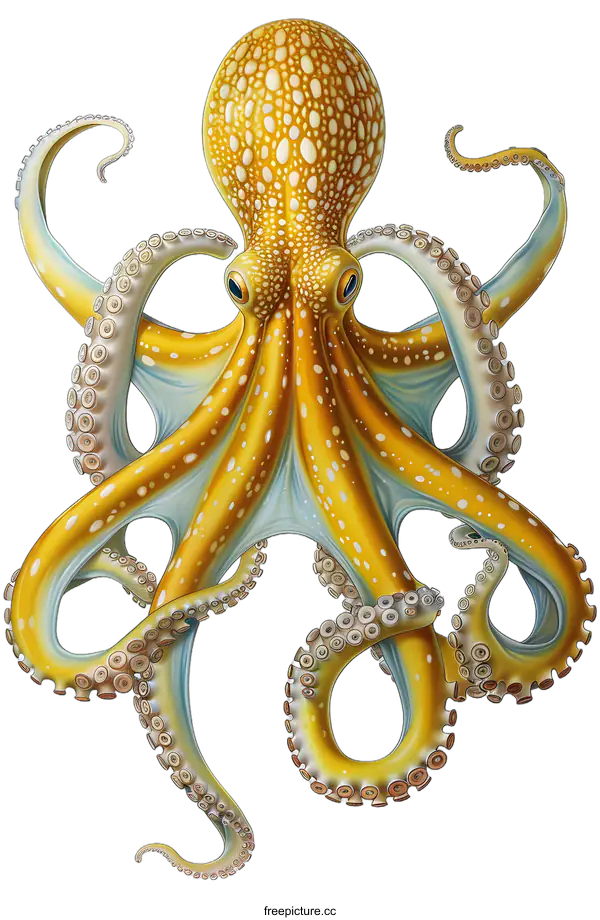 [Transparent Background PNG]A yellow octopus vulgaris with white spots