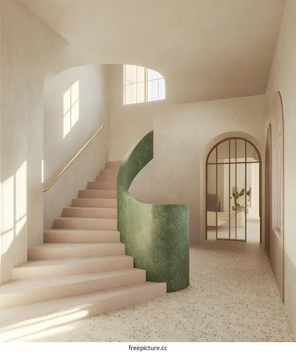 Modern Staircase Interior Design with Green Wall