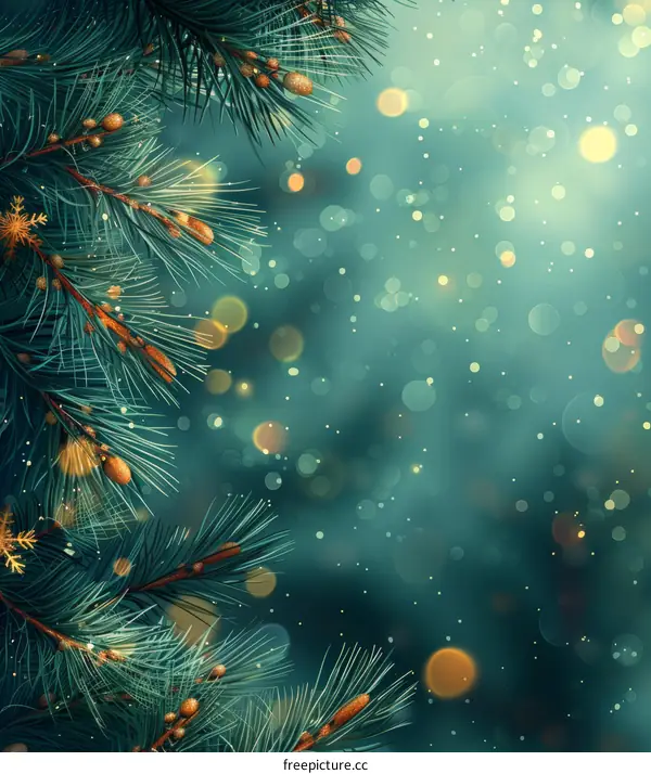 Golden Fir Branches with Pine Cones for Christmas