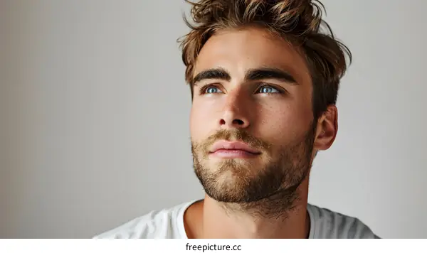 Handsome Man With Blue Eyes Looking Upwards