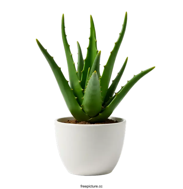 [Transparent Background PNG]Green Aloe Vera Plant In White Pot On transparent background