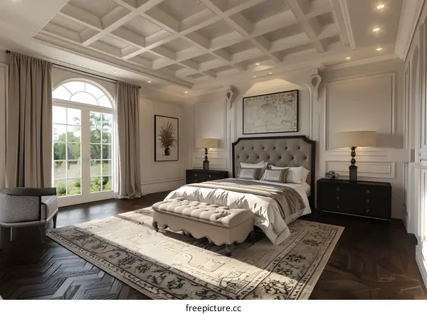Modern Luxury Bedroom Interior Design with Coffered Ceiling