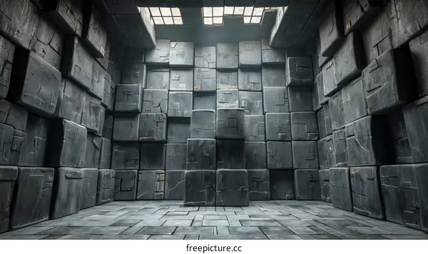 Dark and Mysterious Stone Room with a Single Light Source