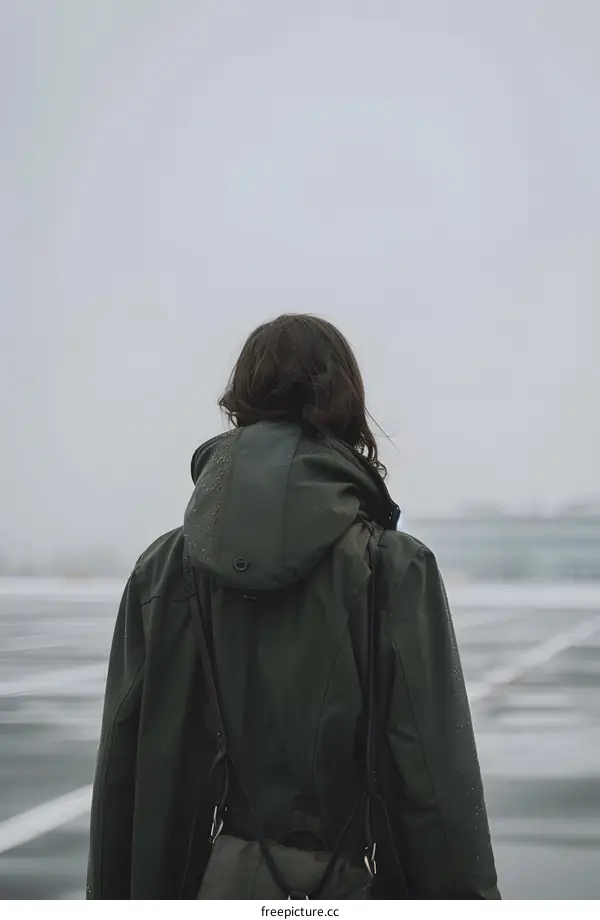 Woman in Green Jacket Looking at the Distance in Foggy Weather
