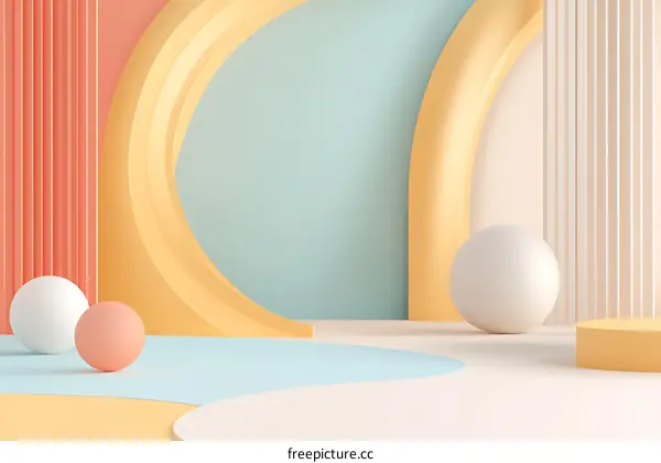 Abstract 3D Rendered Minimalist Geometric Shapes Background With Pastel Colors