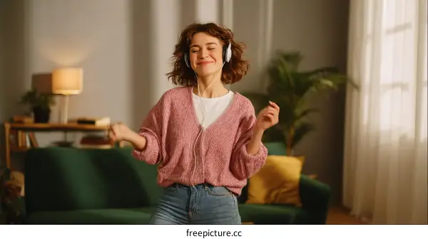 Woman Dancing to Music at Home