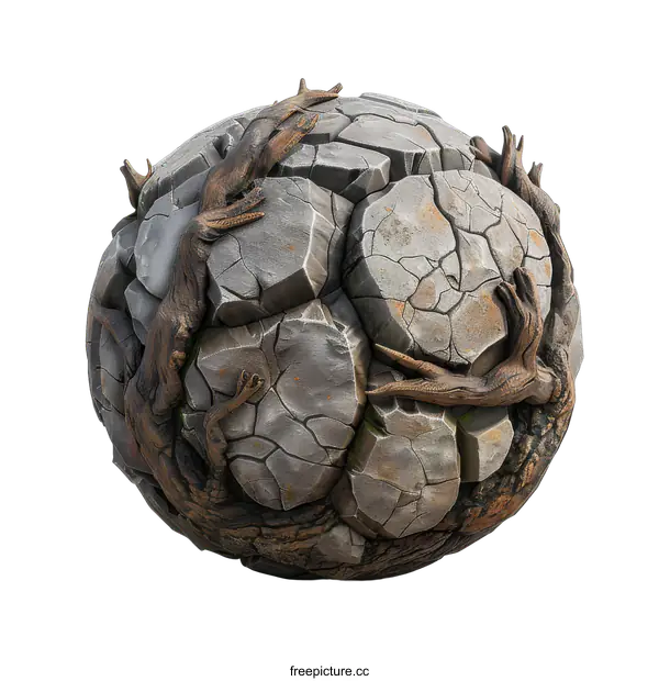 [Transparent Background PNG]Stone Sphere Entwined with Roots