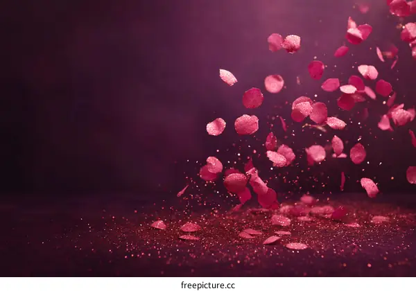 Romantic Rose Petals Falling on Dark Background