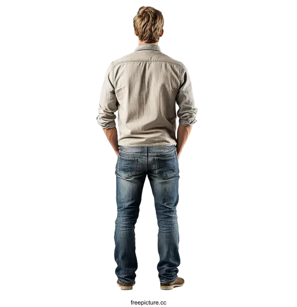 [Transparent Background PNG]Casual Man Standing Back View