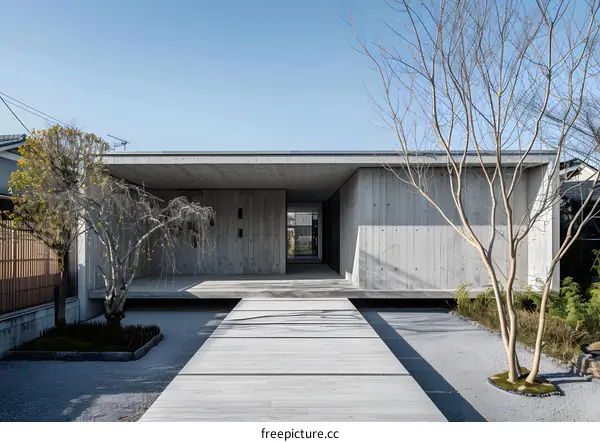 Modern Concrete House with Minimalist Design and Gravel Yard