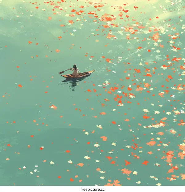 A girl rowing a boat in a lake with lotuses