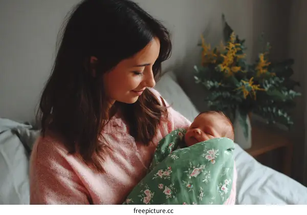 Mother and Newborn Baby Bonding Moment