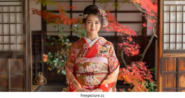 Portrait of a Japanese woman in traditional kimono