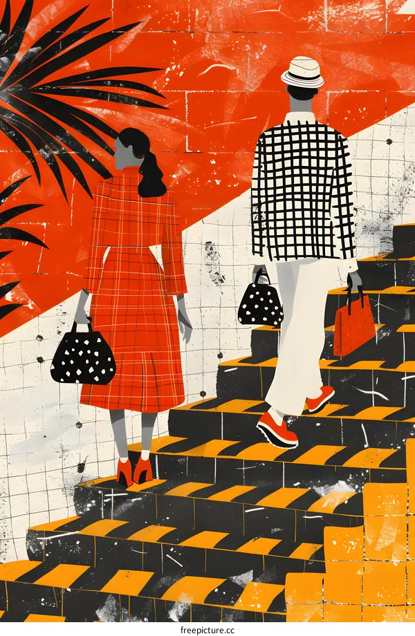 Couple Walking Up Stairs With Shopping Bags