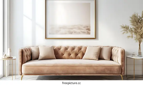 Modern Living Room Interior Design with Beige Sofa