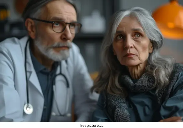 Senior female patient talking to doctor in his office