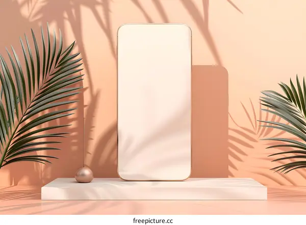 Minimalist Smartphone Mockup With Palm Leaves Shadow