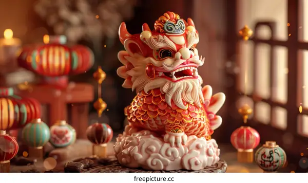 Dancing Lion Celebrating the Spring Festival