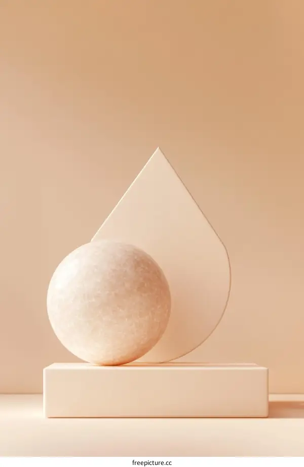 Abstract Geometric Beige Background with Sphere and Teardrop