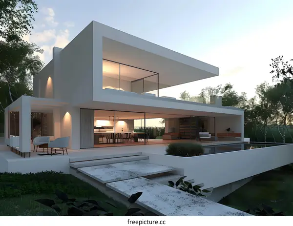 Modern Minimalist House with Swimming Pool and Patio