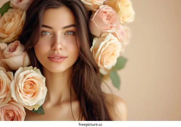 portrait of a beautiful young woman with flowers in her hair