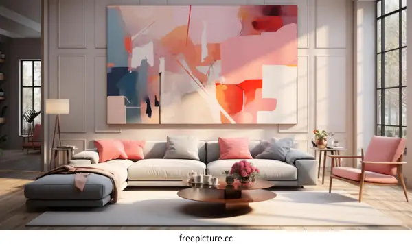 Abstract painting in a modern living room