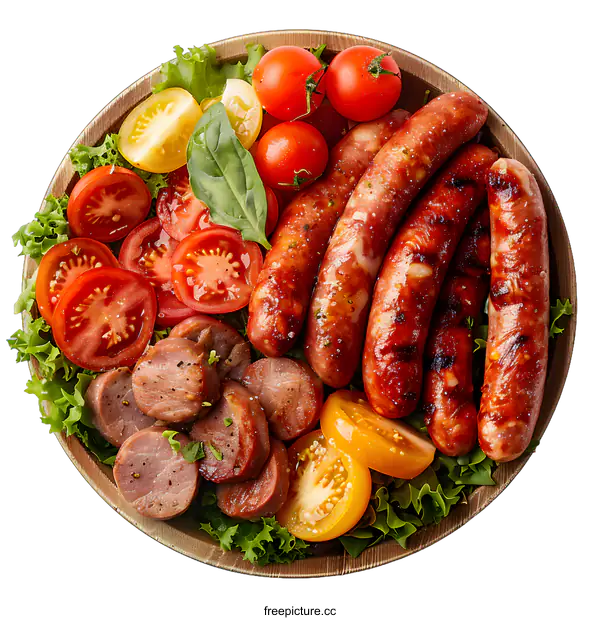 [Transparent Background PNG]A plate of sausages and tomatoes