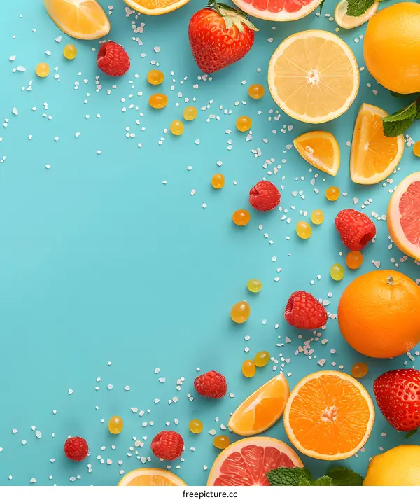 Fresh Summer Fruits Background With Copy Space