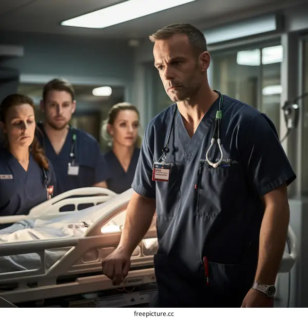 A group of doctors and nurses in a hospital setting