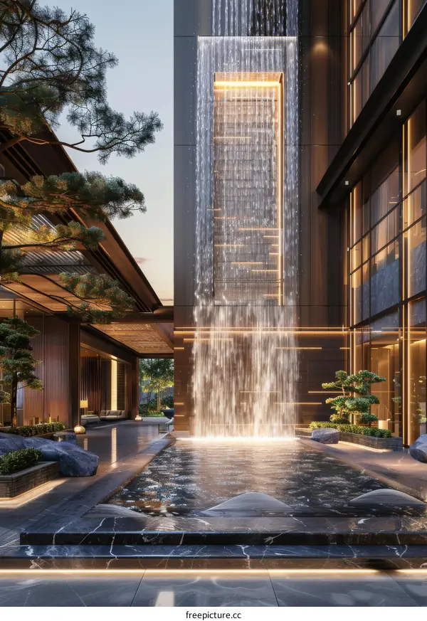 Modern Architectural Design with Cascading Water Feature