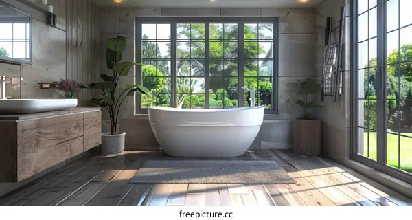 Modern Rustic Bathroom with Garden View