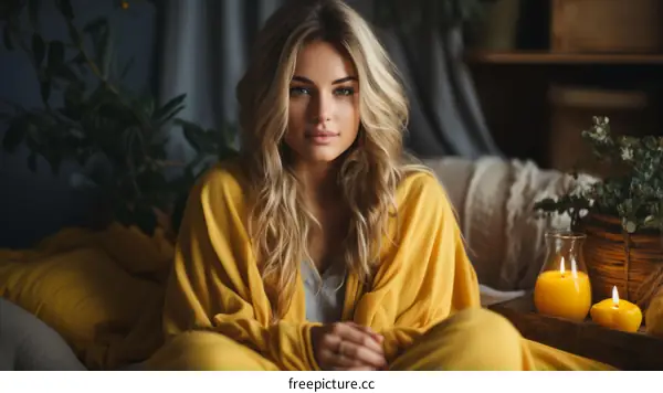 Portrait of a beautiful young woman with blond hair and blue eyes